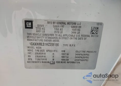 2017 GMC Acadia Slt-1 z USA, uszkodzony, nr VIN 1GKKNMLS1HZ208186